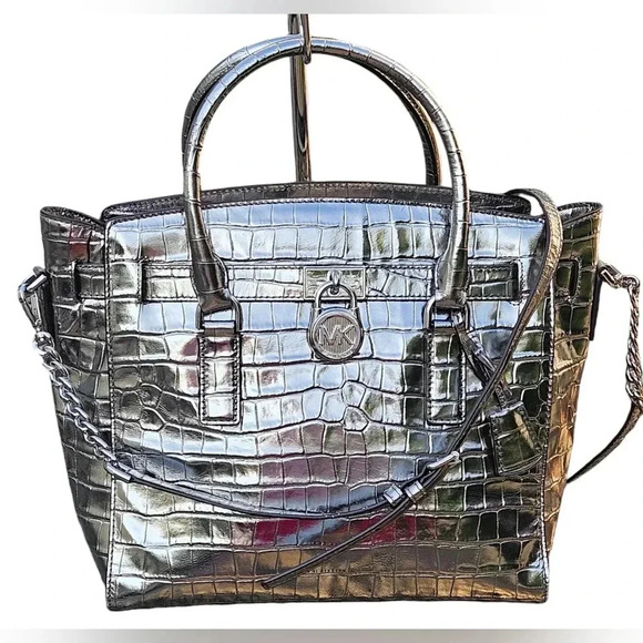 Michael Kors Handbags - Michael Kors Hamilton East West Leather Satchel Gunmetal Metallic